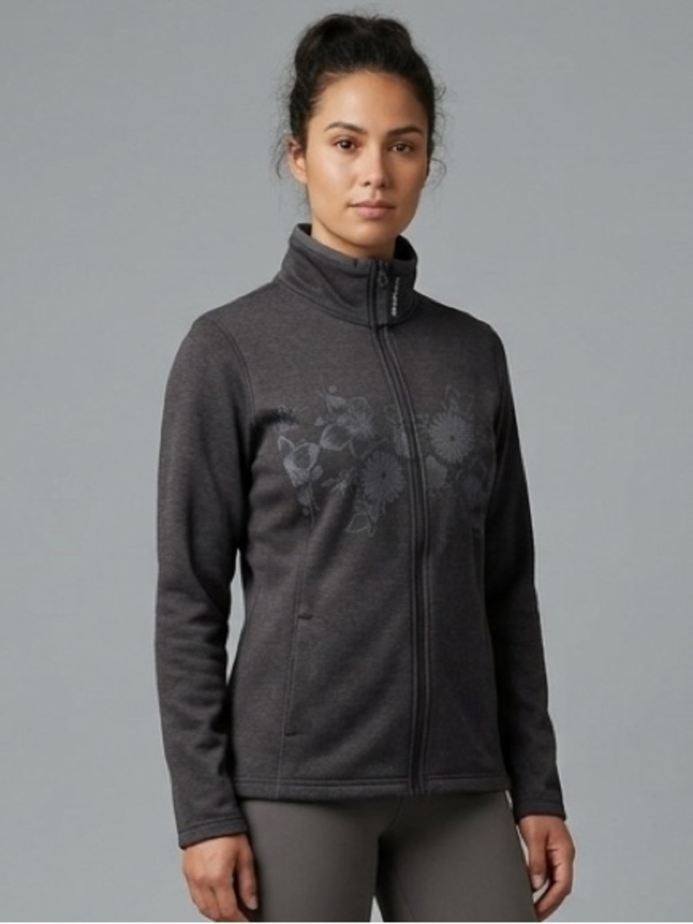 HELLY HANSON Floral Zip-Up Jacket M 19.5” P2P Charcoal $120 Retail EUC